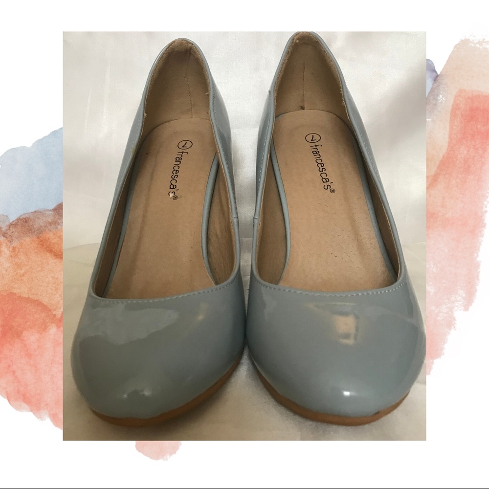 Francesca’s Patent Fringe Baby Blue Pumps Size 7